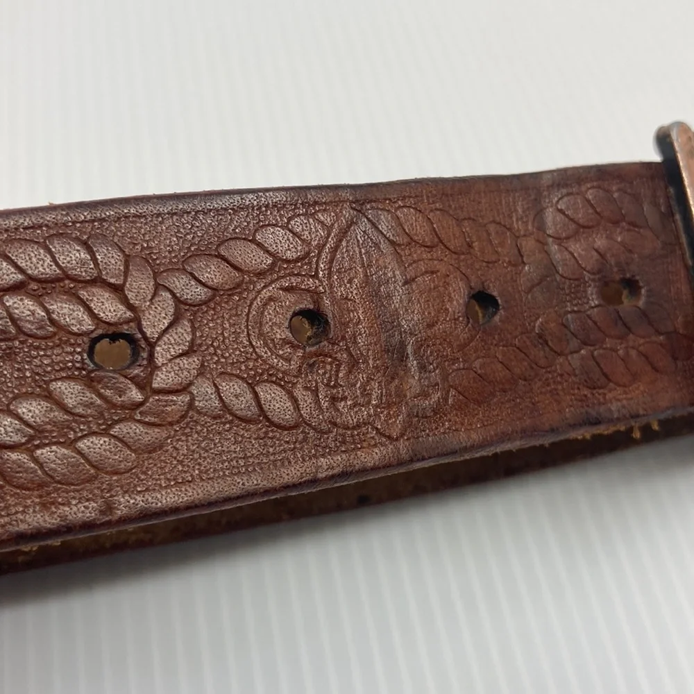 Vintage Leather Embossed/Tooled Belt with Boy Scout Metal Buckle
